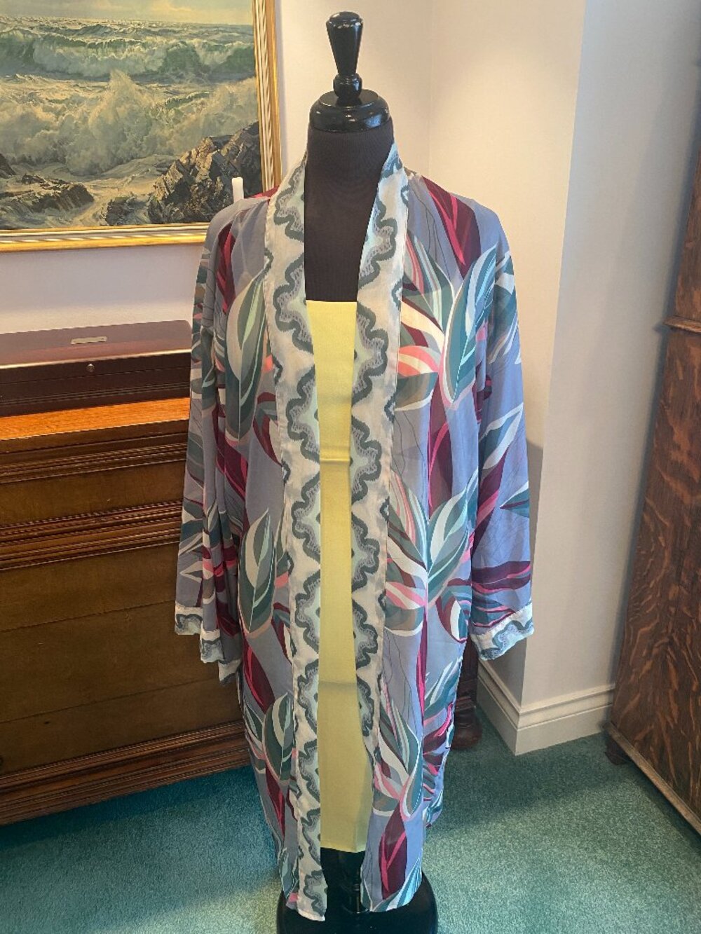 Sole Society Tropical Print Chiffon Kimono Cover-Up